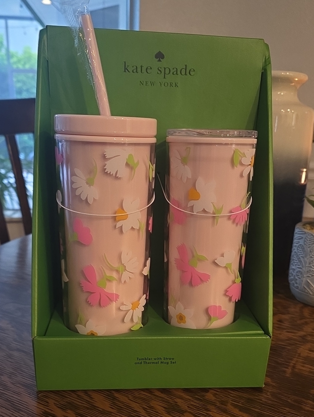 kate spade Pink Floral Tumbler & Thermal Mug Set with Straw